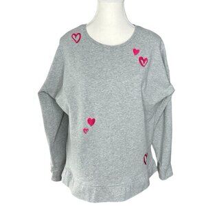 BedHead Pajamas Women's Gray Mon Amour‎ Embroidered Hearts Sweatshirt M/C43
